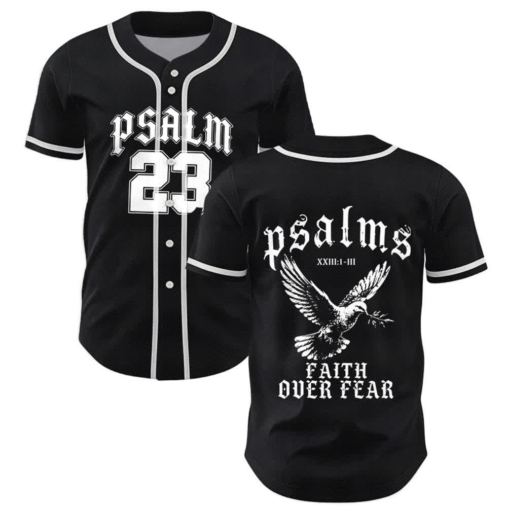 Christianartworkshop Camiseta de béisbol unisex con diseño deportivo, paloma de la paz y lema de fe, basado en el Salmo 23. - Negro - 5XL - image 0