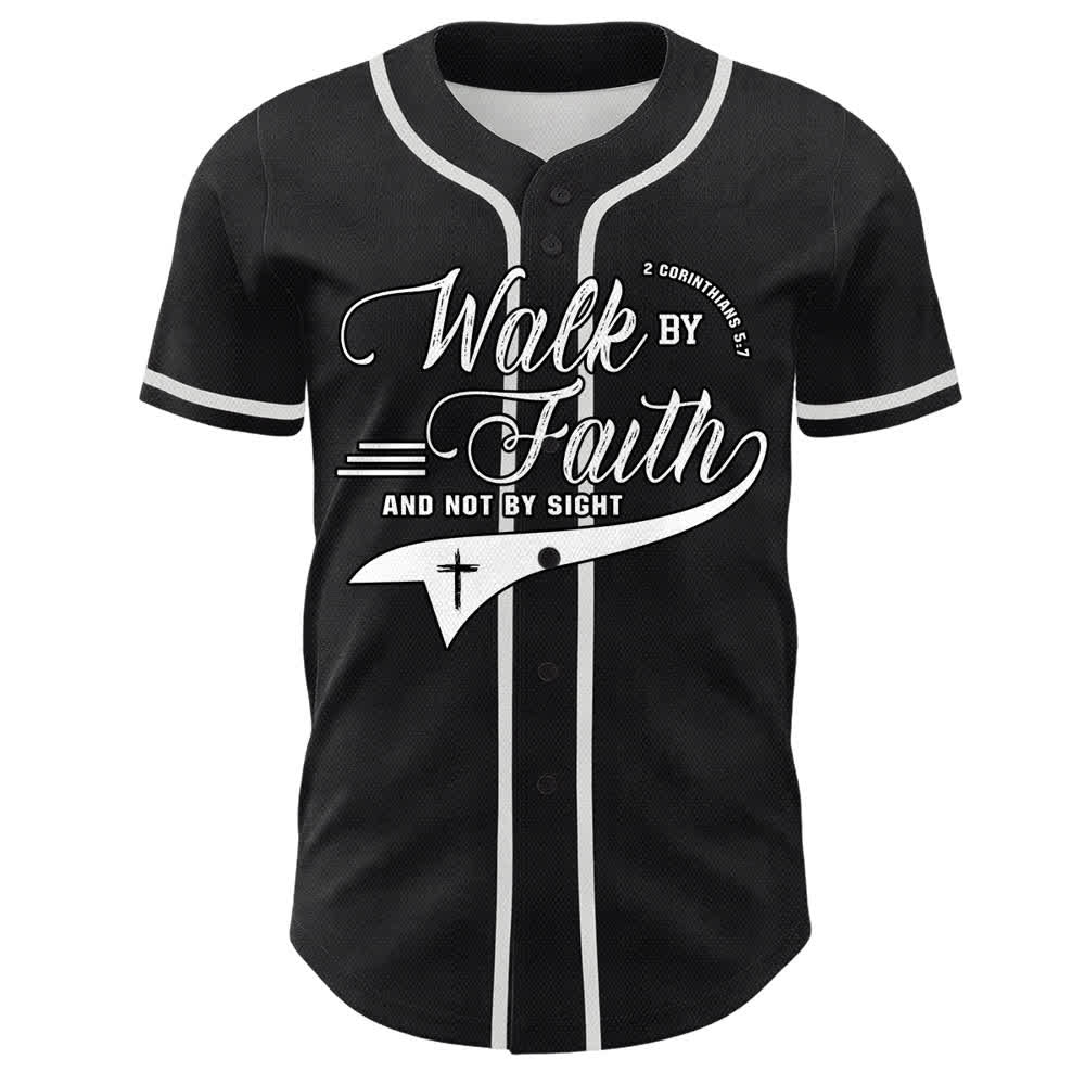 Christianartworkshop Camiseta de béisbol unisex con estampado de cruz y versículo bíblico "Camina por fe y no por vista". - image 7