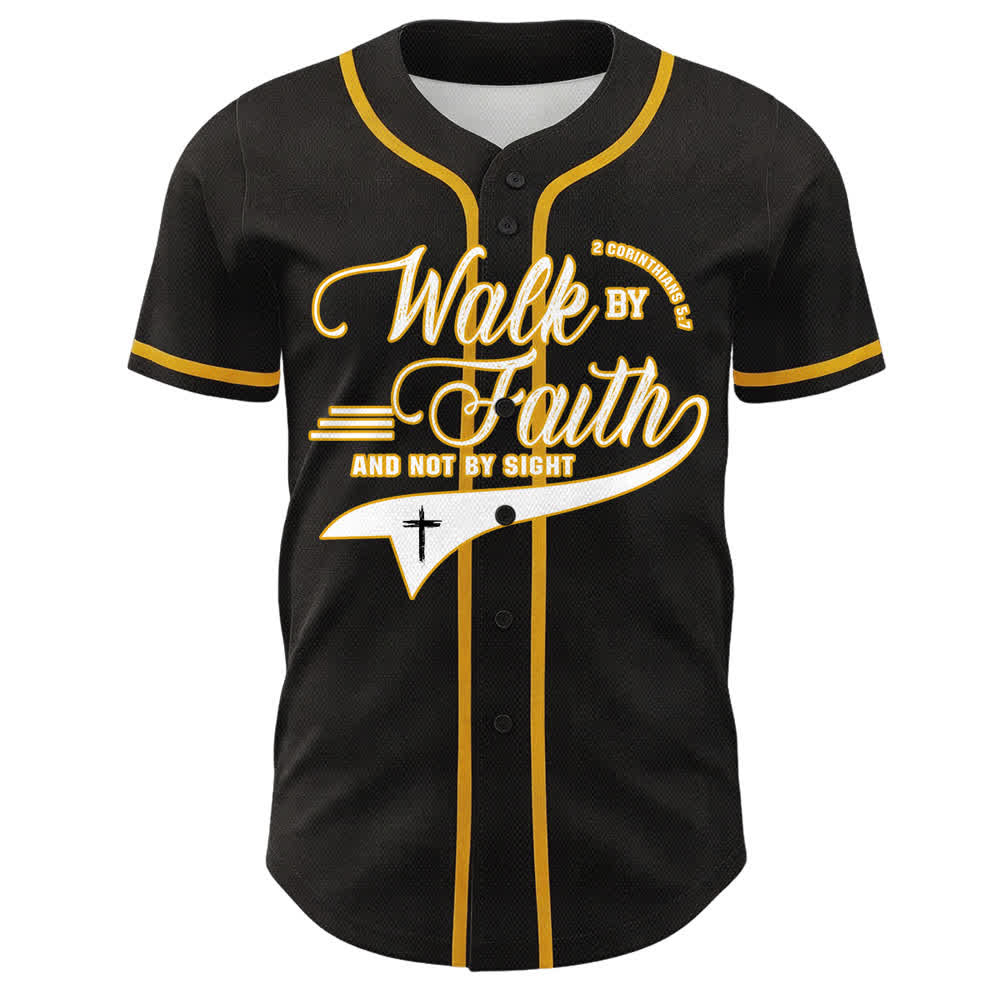 Christianartworkshop Camiseta de béisbol unisex con estampado de cruz y versículo bíblico "Camina por fe y no por vista". - image 4