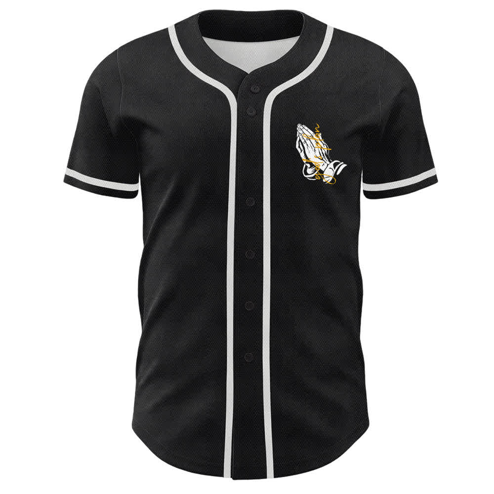 Christianartworkshop Camiseta de béisbol unisex con estampado a doble cara: Manos Orando y Eslogan de Fe "El Plan de Dios" - image 2