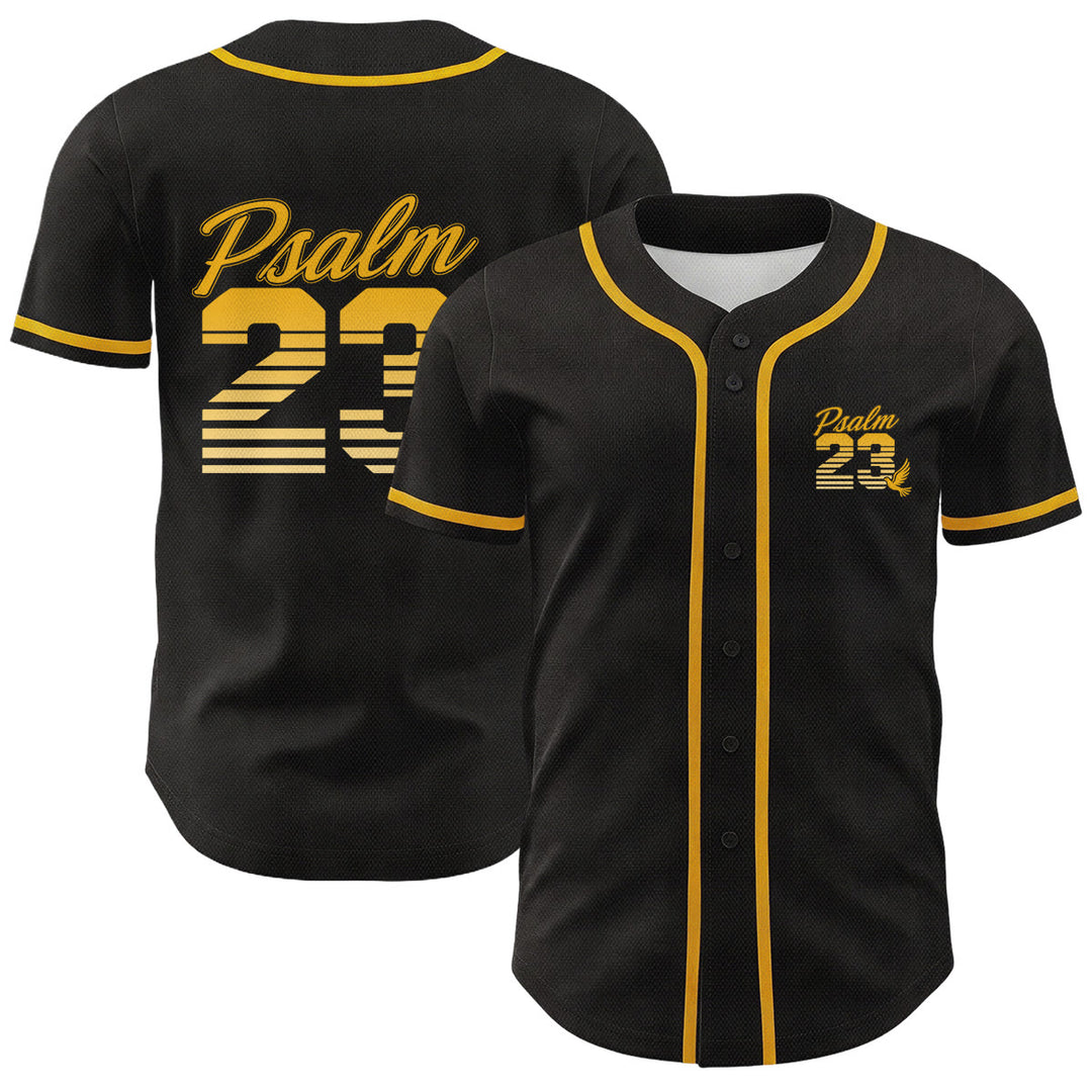 Christianartworkshop Camiseta de béisbol unisex con estampado retro de rayas degradadas y número cursivo del Salmo 23 - Dorado - 5XL - image 3