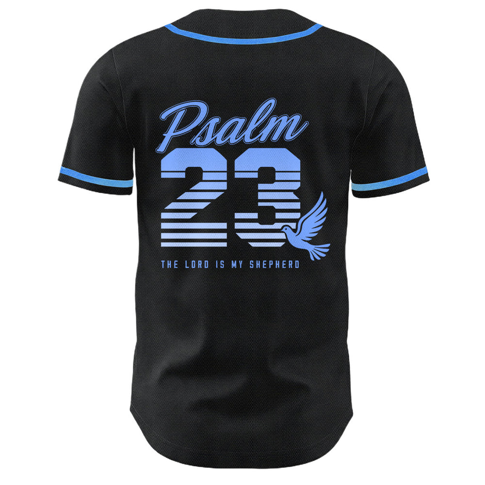 Christianartworkshop Camiseta de béisbol unisex con estampado retro de rayas degradadas y número cursivo del Salmo 23 - image 1