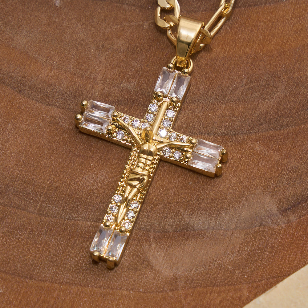 Christianartworkshop Collar con cadena Figaro de crucifijo de cristal baguette: emblema de la eterna misericordia divina. - image 4
