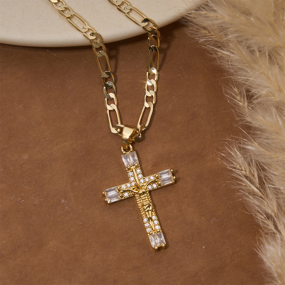 Christianartworkshop Collar con cadena Figaro de crucifijo de cristal baguette: emblema de la eterna misericordia divina. - image 3