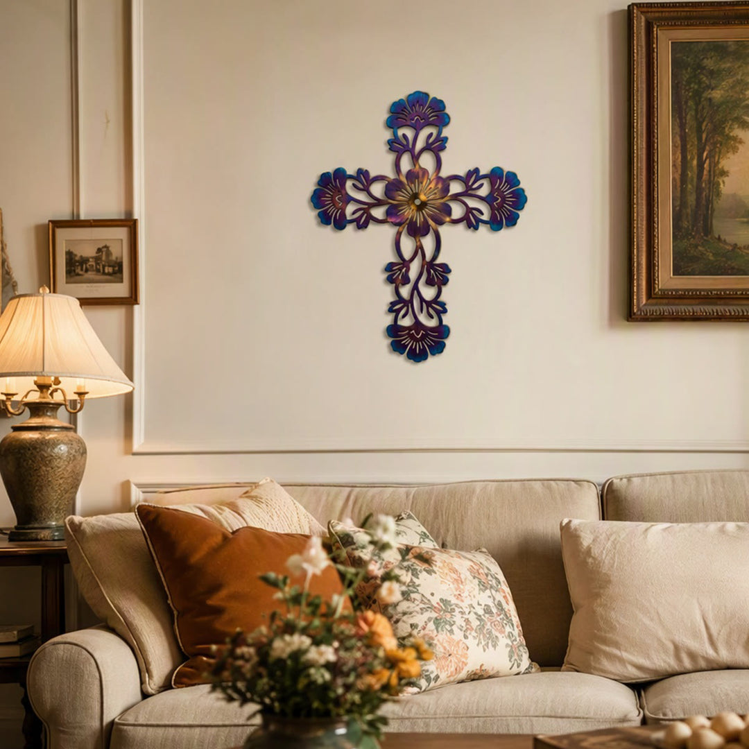 Christianartworkshop Letrero de pared metálico con cruz de filigrana floral vintage: portador de cálidas y tranquilas bendiciones. - image 0