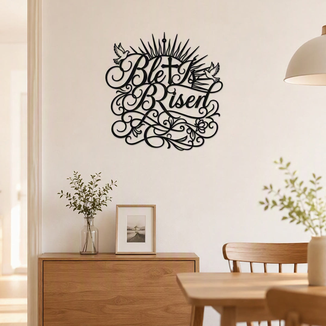 Christianartworkshop Letrero metálico de pared con la inscripción "Él ha resucitado": Emblema de la esperanza de resurrección eterna. - image 3