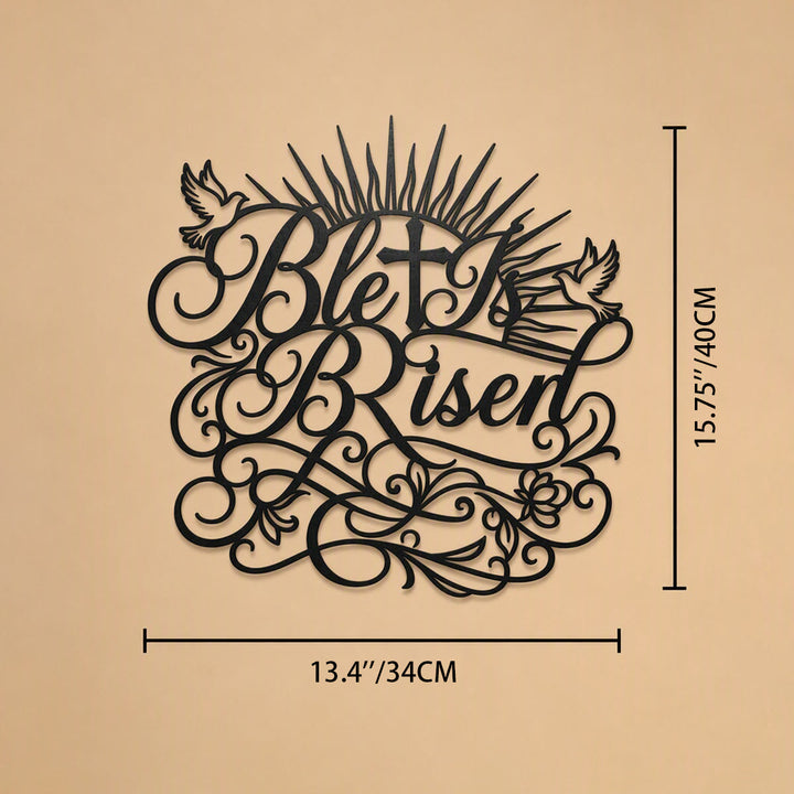 Christianartworkshop Letrero metálico de pared con la inscripción "Él ha resucitado": Emblema de la esperanza de resurrección eterna. - 15,75''*13,35''*0,04''/40cm*33,9cm*0,1cm - image 6