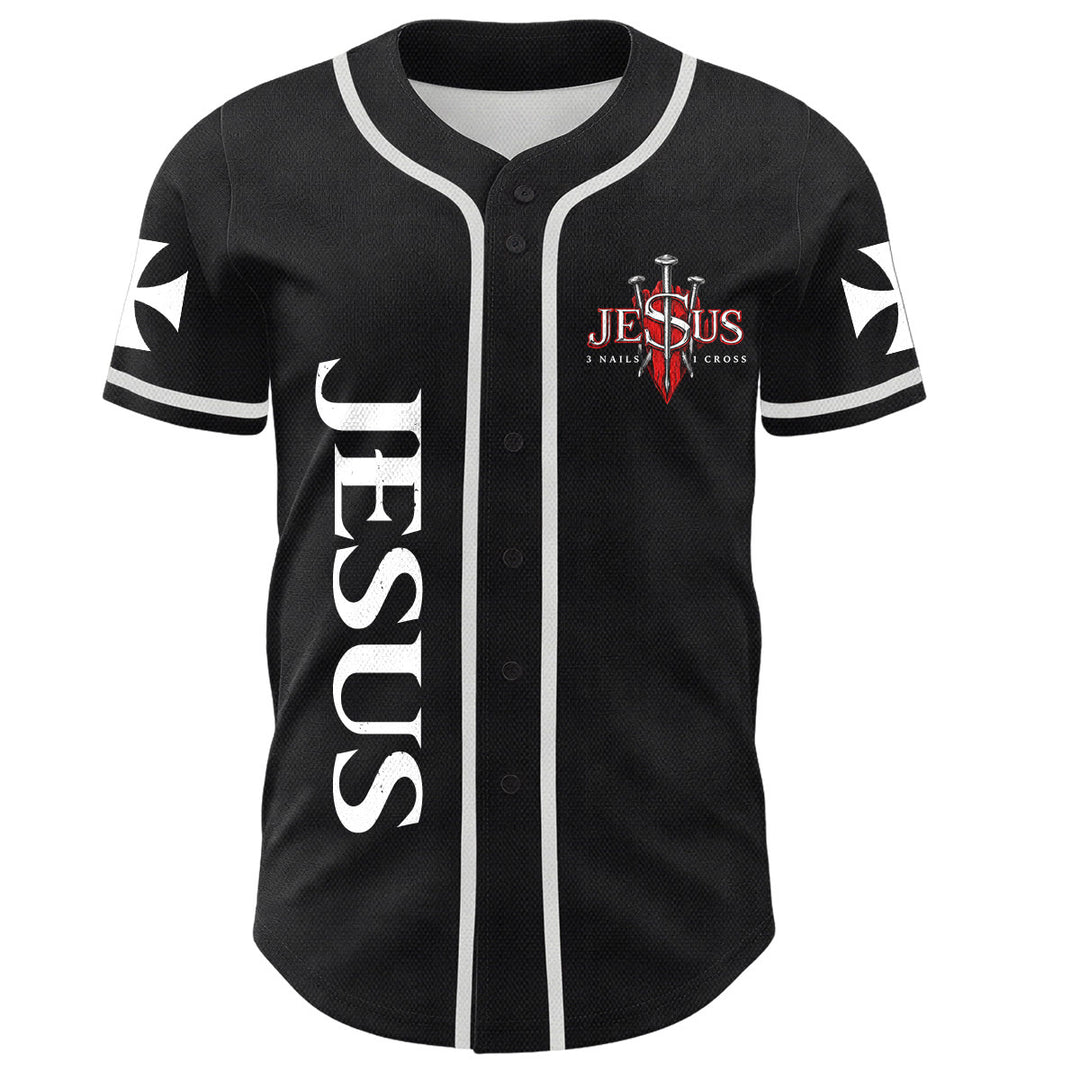 Christianartworkshop Parte delantera vertical Jesús Clavo Cruz Emblema Parte trasera Rayo León de Judá Retrato Camiseta de béisbol abotonada - image 8