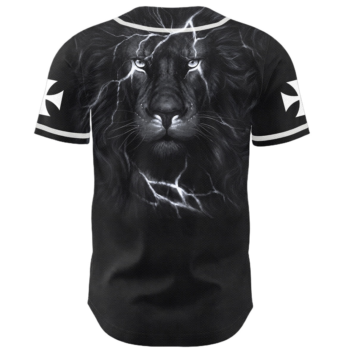 Christianartworkshop Camiseta de béisbol con botones y emblema de la Cruz de Jesús vertical en la parte delantera y retrato del León de Judá con rayo en la parte trasera. - image 9