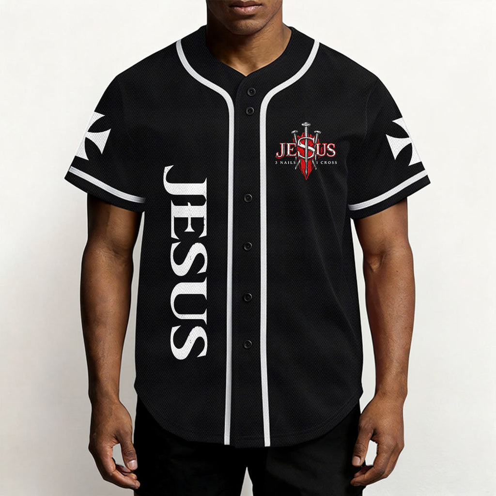 Christianartworkshop Camiseta de béisbol con botones y emblema de la Cruz de Jesús vertical en la parte delantera y retrato del León de Judá con rayo en la parte trasera. - image 10