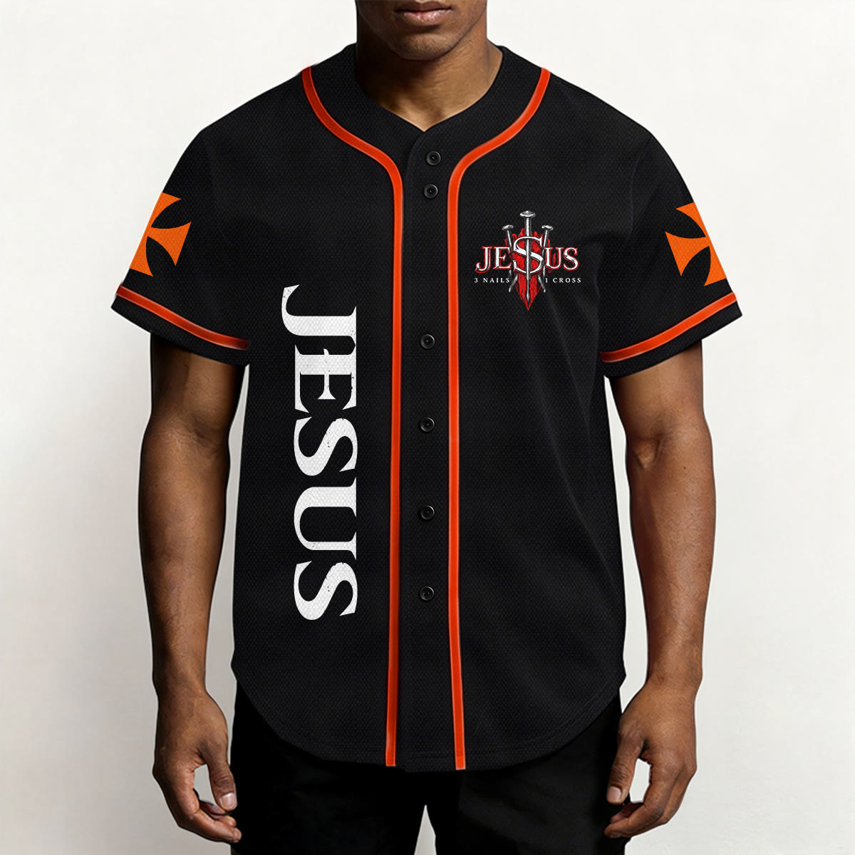 Christianartworkshop Camiseta de béisbol con botones y emblema de la Cruz de Jesús vertical en la parte delantera y retrato del León de Judá con rayo en la parte trasera. - image 17