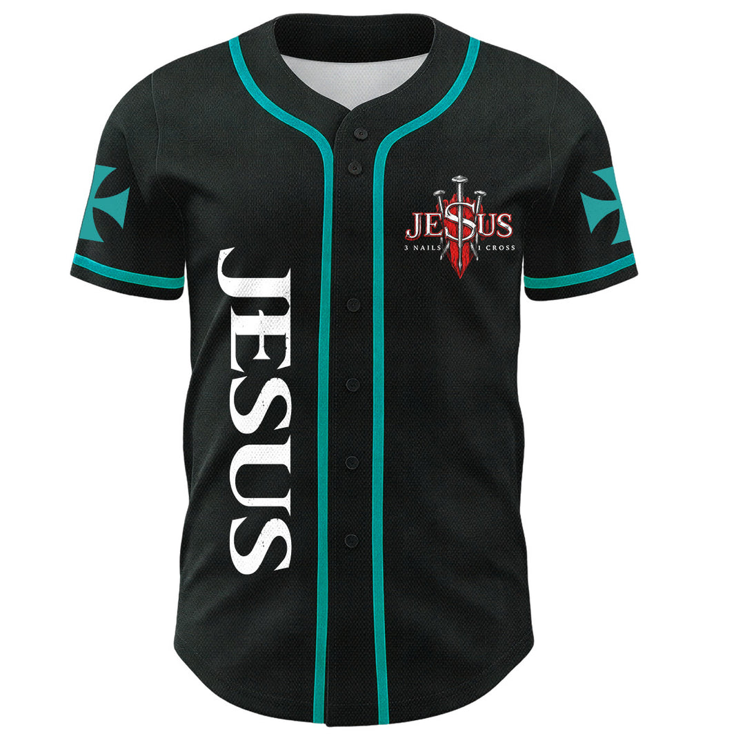 Christianartworkshop Parte delantera vertical Jesús Clavo Cruz Emblema Parte trasera Rayo León de Judá Retrato Camiseta de béisbol abotonada - image 22