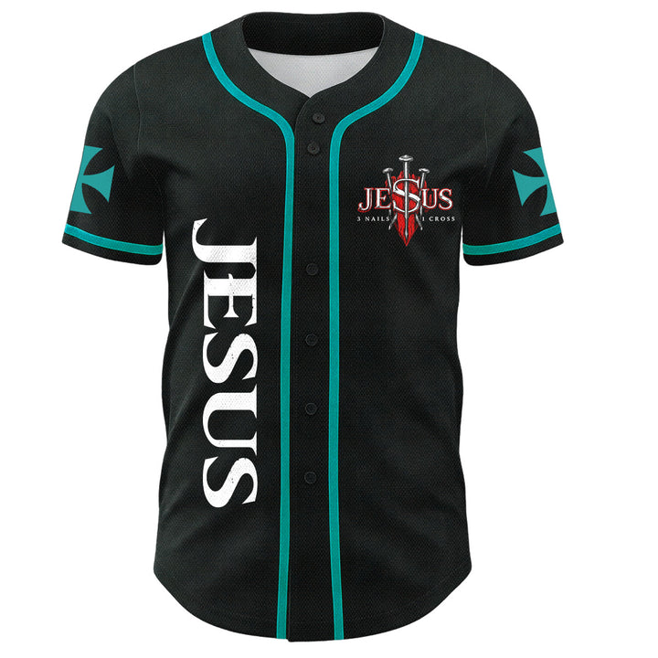 Christianartworkshop Parte delantera vertical Jesús Clavo Cruz Emblema Parte trasera Rayo León de Judá Retrato Camiseta de béisbol abotonada - image 22