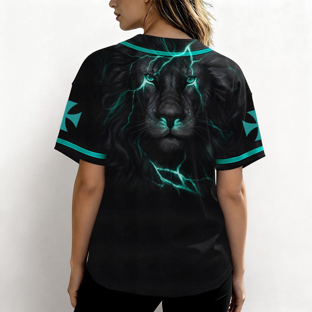 Christianartworkshop Camiseta de béisbol con botones y emblema de la Cruz de Jesús vertical en la parte delantera y retrato del León de Judá con rayo en la parte trasera. - image 27