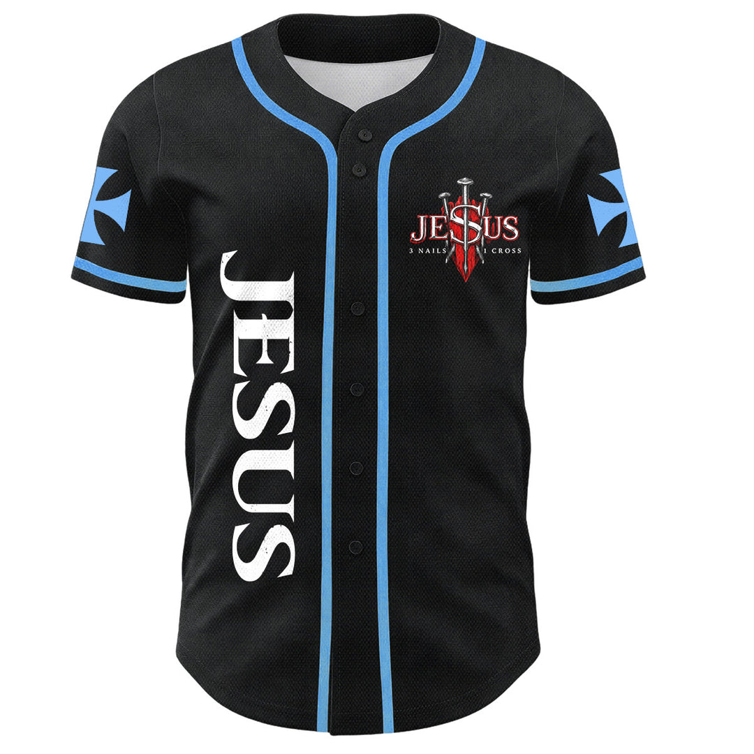 Christianartworkshop Parte delantera vertical Jesús Clavo Cruz Emblema Parte trasera Rayo León de Judá Retrato Camiseta de béisbol abotonada - image 29