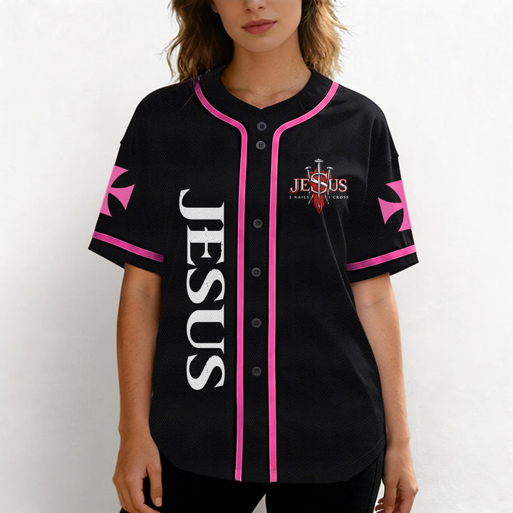 Christianartworkshop Parte delantera vertical Jesús Clavo Cruz Emblema Parte trasera Rayo León de Judá Retrato Camiseta de béisbol abotonada - image 40