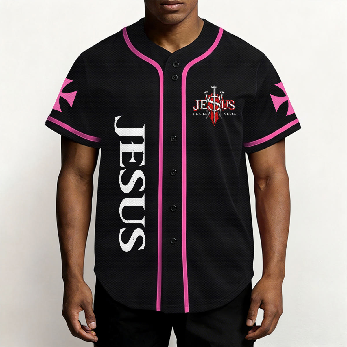 Christianartworkshop Camiseta de béisbol con botones y emblema de la Cruz de Jesús vertical en la parte delantera y retrato del León de Judá con rayo en la parte trasera. - image 38