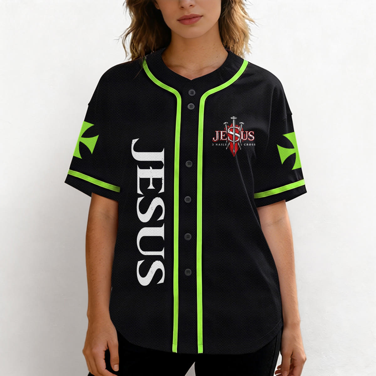 Christianartworkshop Camiseta de béisbol con botones y emblema de la Cruz de Jesús vertical en la parte delantera y retrato del León de Judá con rayo en la parte trasera. - image 47