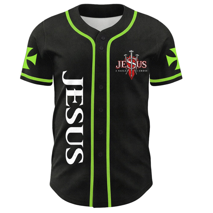 Christianartworkshop Parte delantera vertical Jesús Clavo Cruz Emblema Parte trasera Rayo León de Judá Retrato Camiseta de béisbol abotonada - image 43