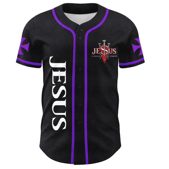 Christianartworkshop Parte delantera vertical Jesús Clavo Cruz Emblema Parte trasera Rayo León de Judá Retrato Camiseta de béisbol abotonada - image 50