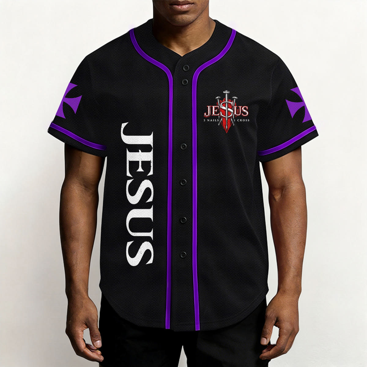 Christianartworkshop Camiseta de béisbol con botones y emblema de la Cruz de Jesús vertical en la parte delantera y retrato del León de Judá con rayo en la parte trasera. - image 52