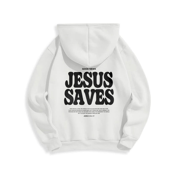 Christianartworkshop Sudadera con capucha blanca de poliéster forrada de felpa con el lema "Jesús salva" (Jesús salva) - image 1