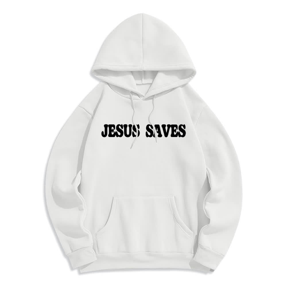 Christianartworkshop Sudadera con capucha blanca de poliéster forrada de felpa con el lema "Jesús salva" (Jesús salva) - image 2