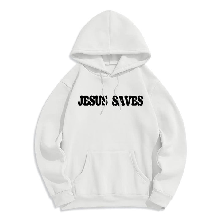 Christianartworkshop Sudadera con capucha blanca de poliéster forrada de felpa con el lema "Jesús salva" (Jesús salva) - image 2