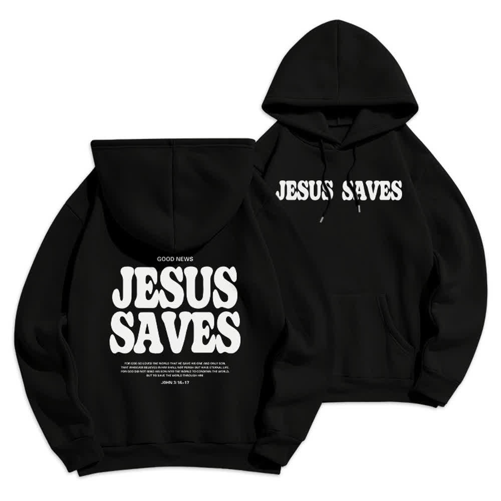 Christianartworkshop Sudadera con capucha blanca de poliéster forrada de felpa con el lema "Jesús salva" (Jesús salva) - Negro - 2XL - image 3