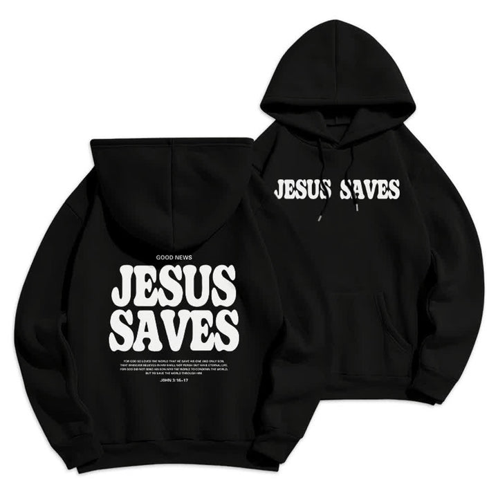 Christianartworkshop Sudadera con capucha blanca de poliéster forrada de felpa con el lema "Jesús salva" (Jesús salva) - Negro - 2XL - image 3