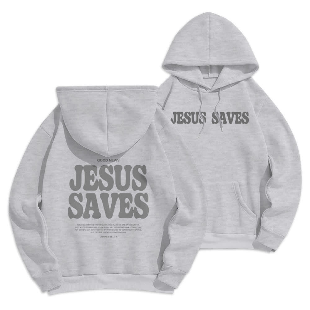 Christianartworkshop Sudadera con capucha blanca de poliéster forrada de felpa con el lema "Jesús salva" (Jesús salva) - Gris - 2XL - image 12