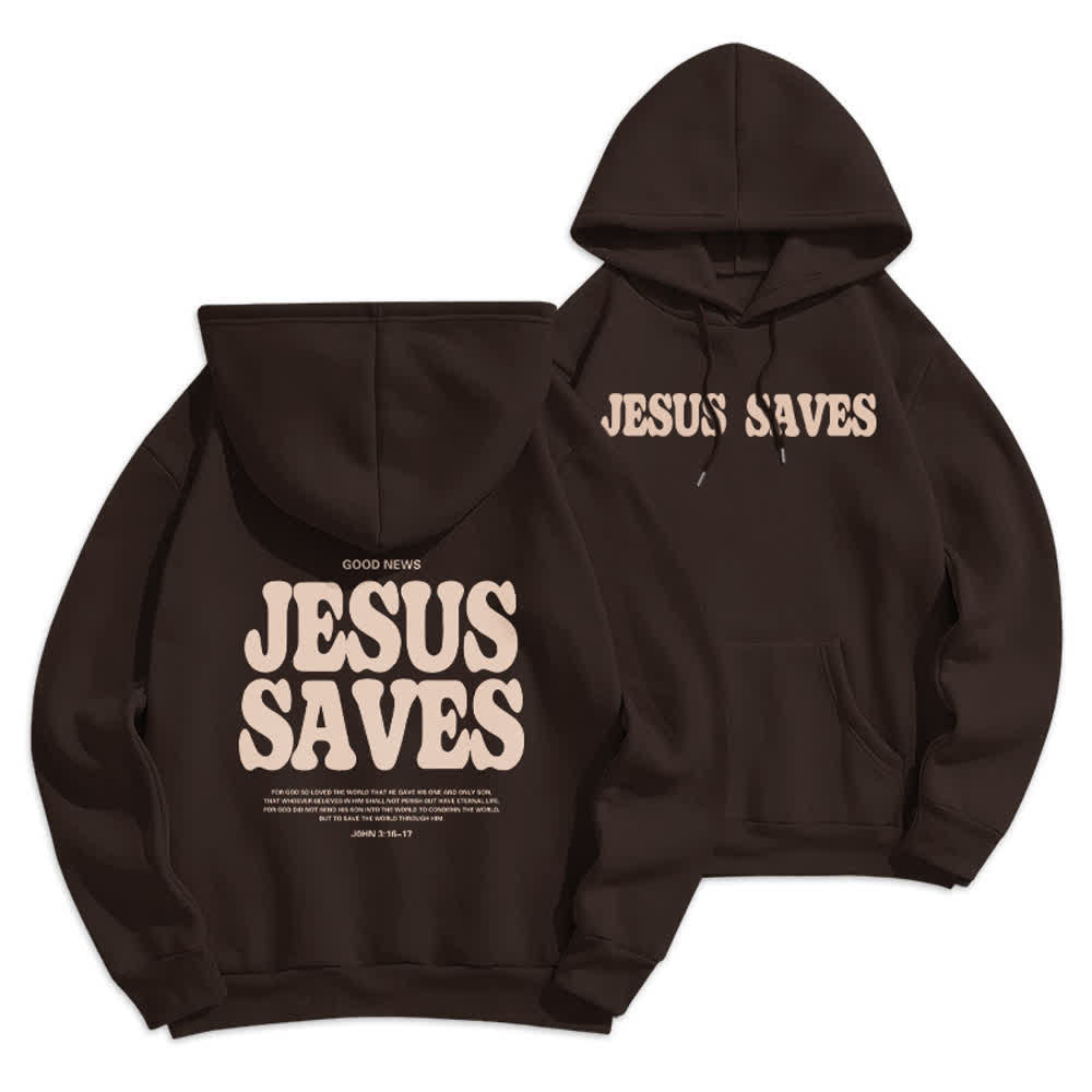 Christianartworkshop Sudadera con capucha blanca de poliéster forrada de felpa con el lema "Jesús salva" (Jesús salva) - Marrón - 2XL - image 9
