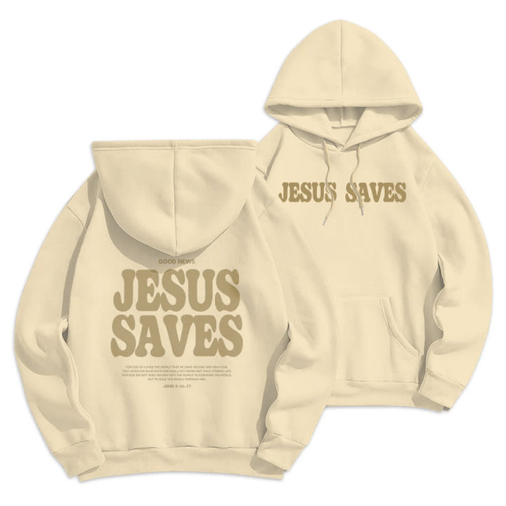 Christianartworkshop Sudadera con capucha blanca de poliéster forrada de felpa con el lema "Jesús salva" (Jesús salva) - Beige - 2XL - image 15