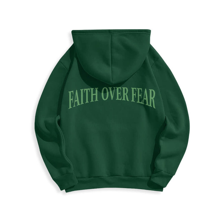 Christianartworkshop Sudadera con capucha de poliéster forrada de felpa con diseño de cruz de espinas y la frase "Fe sobre el miedo" - image 4