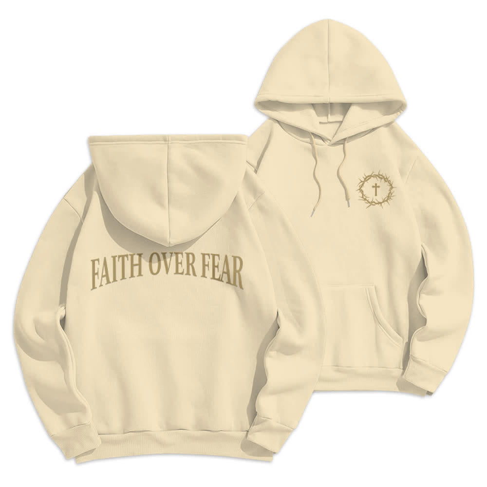 Christianartworkshop Sudadera con capucha de poliéster forrada de felpa con diseño de cruz de espinas y la frase "Fe sobre el miedo" - Beige - 2XL - image 18