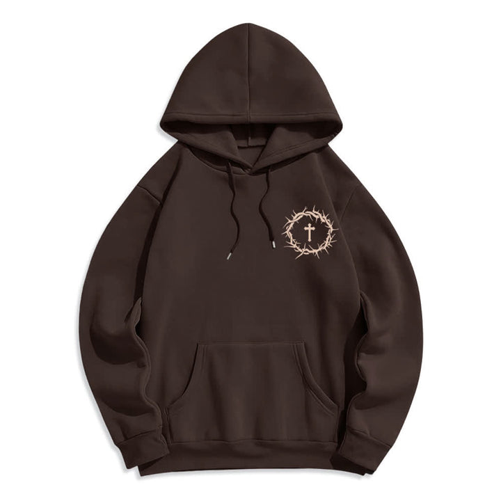 Christianartworkshop Sudadera con capucha de poliéster forrada de felpa con diseño de cruz de espinas y la frase "Fe sobre el miedo" - image 2