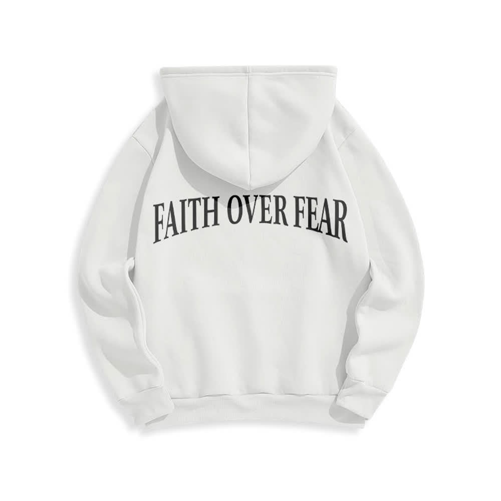 Christianartworkshop Sudadera con capucha de poliéster forrada de felpa con diseño de cruz de espinas y la frase "Fe sobre el miedo" - image 10