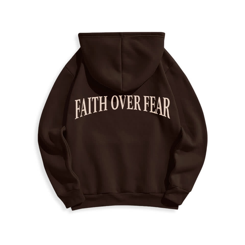 Christianartworkshop Sudadera con capucha de poliéster forrada de felpa con diseño de cruz de espinas y la frase "Fe sobre el miedo" - image 1
