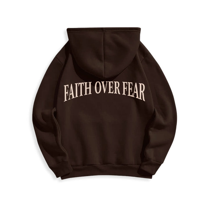 Christianartworkshop Sudadera con capucha de poliéster forrada de felpa con diseño de cruz de espinas y la frase "Fe sobre el miedo" - image 1