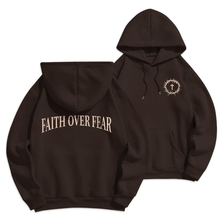Christianartworkshop Sudadera con capucha de poliéster forrada de felpa con diseño de cruz de espinas y la frase "Fe sobre el miedo" - Marrón - 2XL - image 0