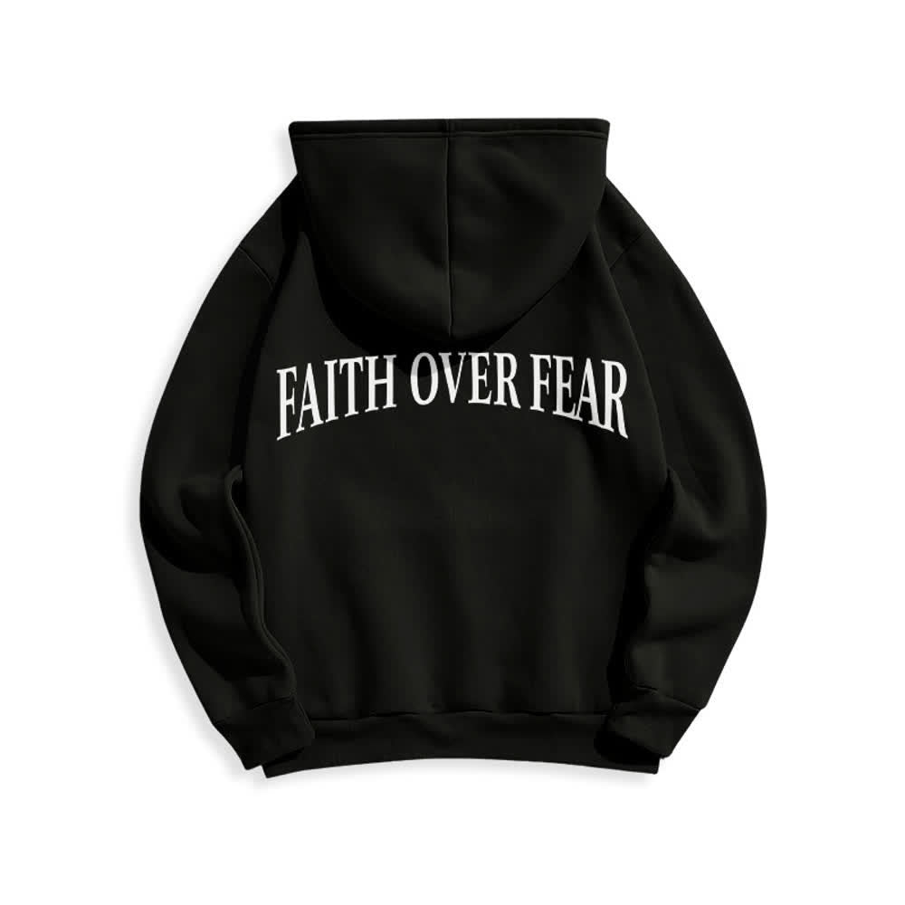 Christianartworkshop Sudadera con capucha de poliéster forrada de felpa con diseño de cruz de espinas y la frase "Fe sobre el miedo" - image 7