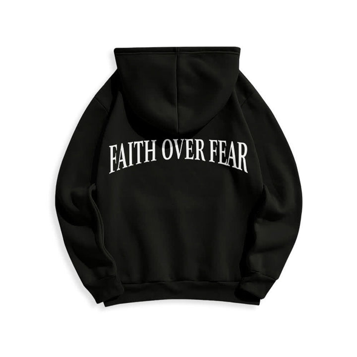 Christianartworkshop Sudadera con capucha de poliéster forrada de felpa con diseño de cruz de espinas y la frase "Fe sobre el miedo" - image 7