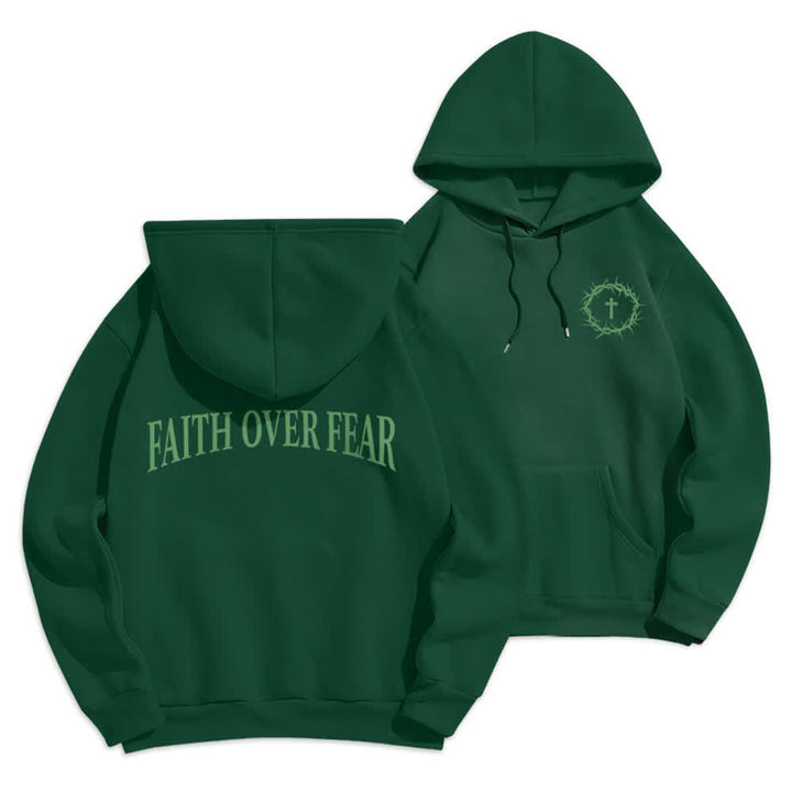 Christianartworkshop Sudadera con capucha de poliéster forrada de felpa con diseño de cruz de espinas y la frase "Fe sobre el miedo" - Verde - 2XL - image 3