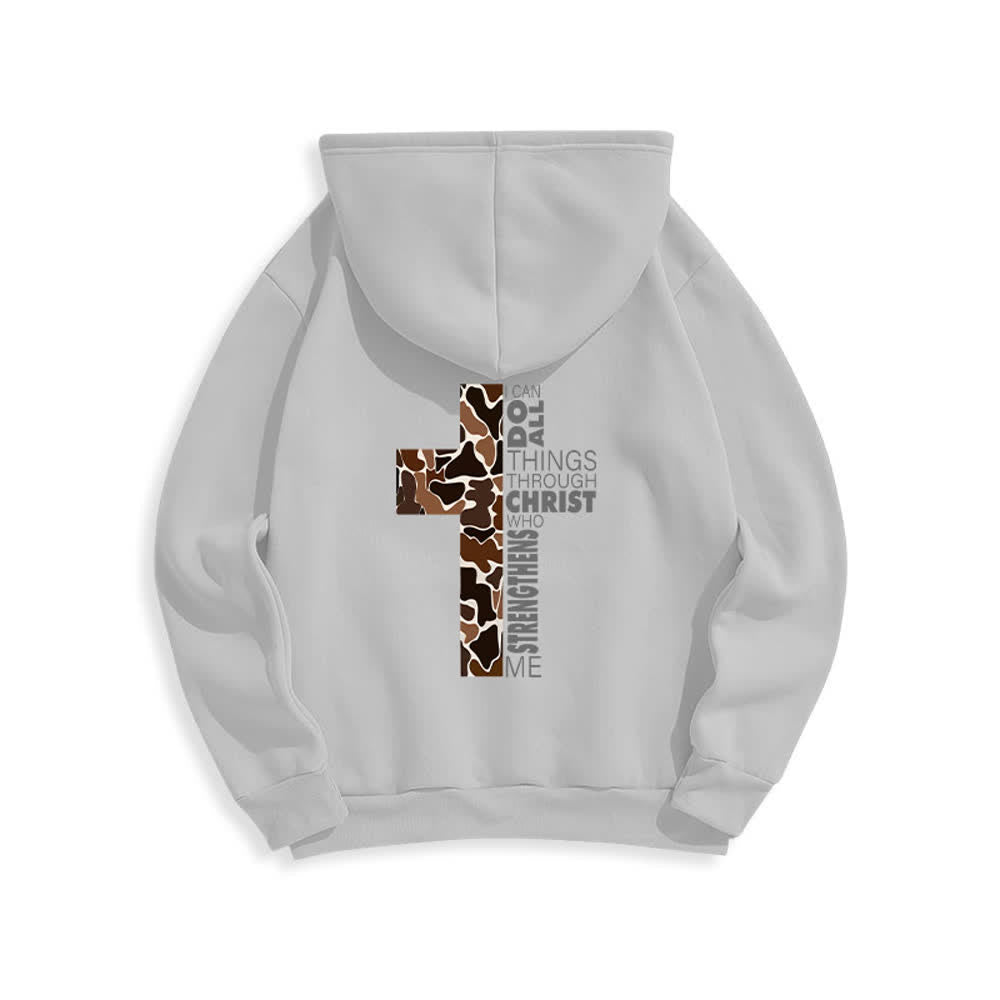 Christianartworkshop Sudadera con capucha de poliéster forrada de felpa con detalle de cruz en tonos tierra, estilo streetwear. - image 4
