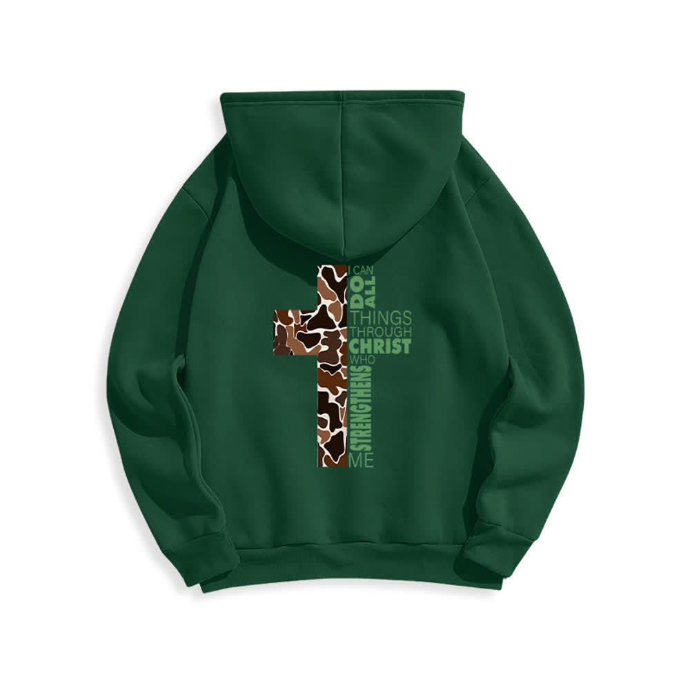 Christianartworkshop Sudadera con capucha de poliéster forrada de felpa con detalle de cruz en tonos tierra, estilo streetwear. - image 16
