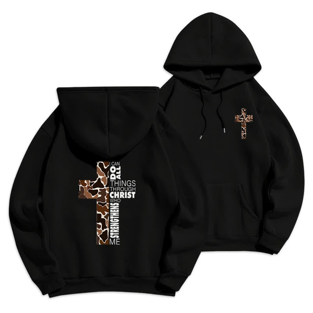 Christianartworkshop Sudadera con capucha de poliéster forrada de felpa con detalle de cruz en tonos tierra, estilo streetwear. - Negro - 2XL - image 6