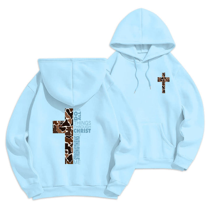 Christianartworkshop Sudadera con capucha de poliéster forrada de felpa con detalle de cruz en tonos tierra, estilo streetwear. - Azul - 2XL - image 12