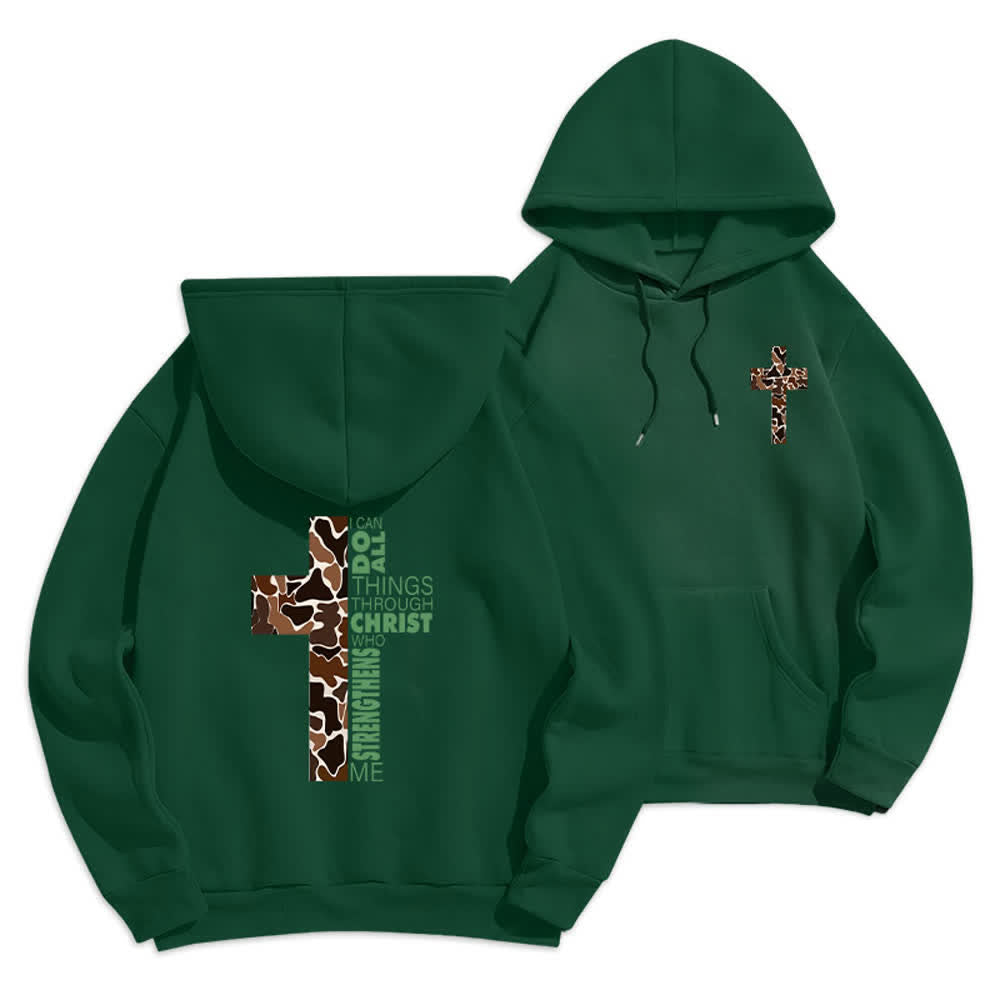 Christianartworkshop Sudadera con capucha de poliéster forrada de felpa con detalle de cruz en tonos tierra, estilo streetwear. - Verde - 2XL - image 15