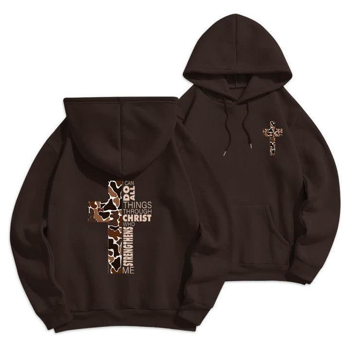 Christianartworkshop Sudadera con capucha de poliéster forrada de felpa con detalle de cruz en tonos tierra, estilo streetwear. - Marrón - 2XL - image 18