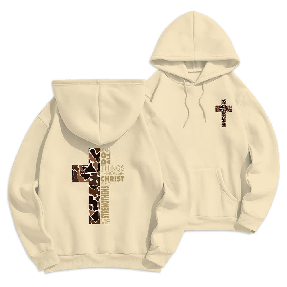 Christianartworkshop Sudadera con capucha de poliéster forrada de felpa con detalle de cruz en tonos tierra, estilo streetwear. - Beige - 2XL - image 9